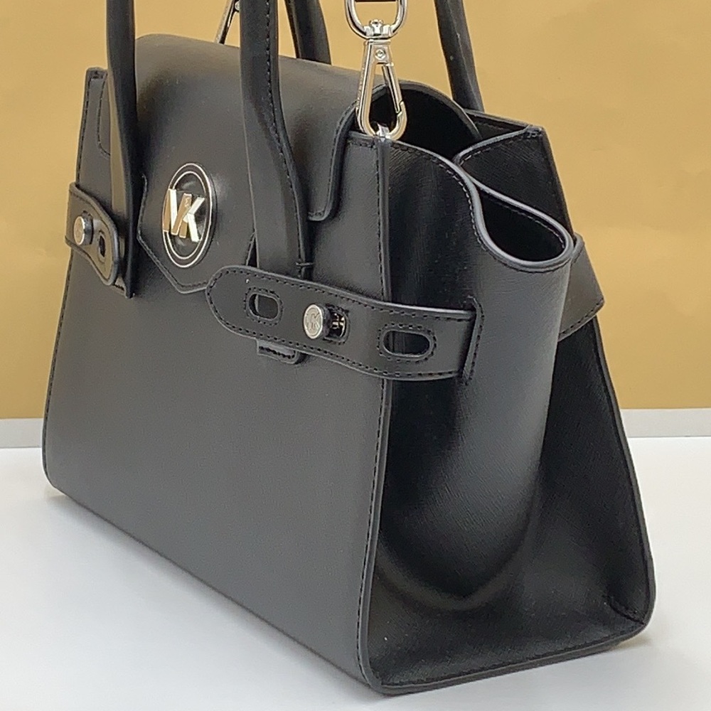 MICHAEL KORS Carmen Medium Flap Saffiano Leather Belted Satchel Black color - Picture 8 of 16